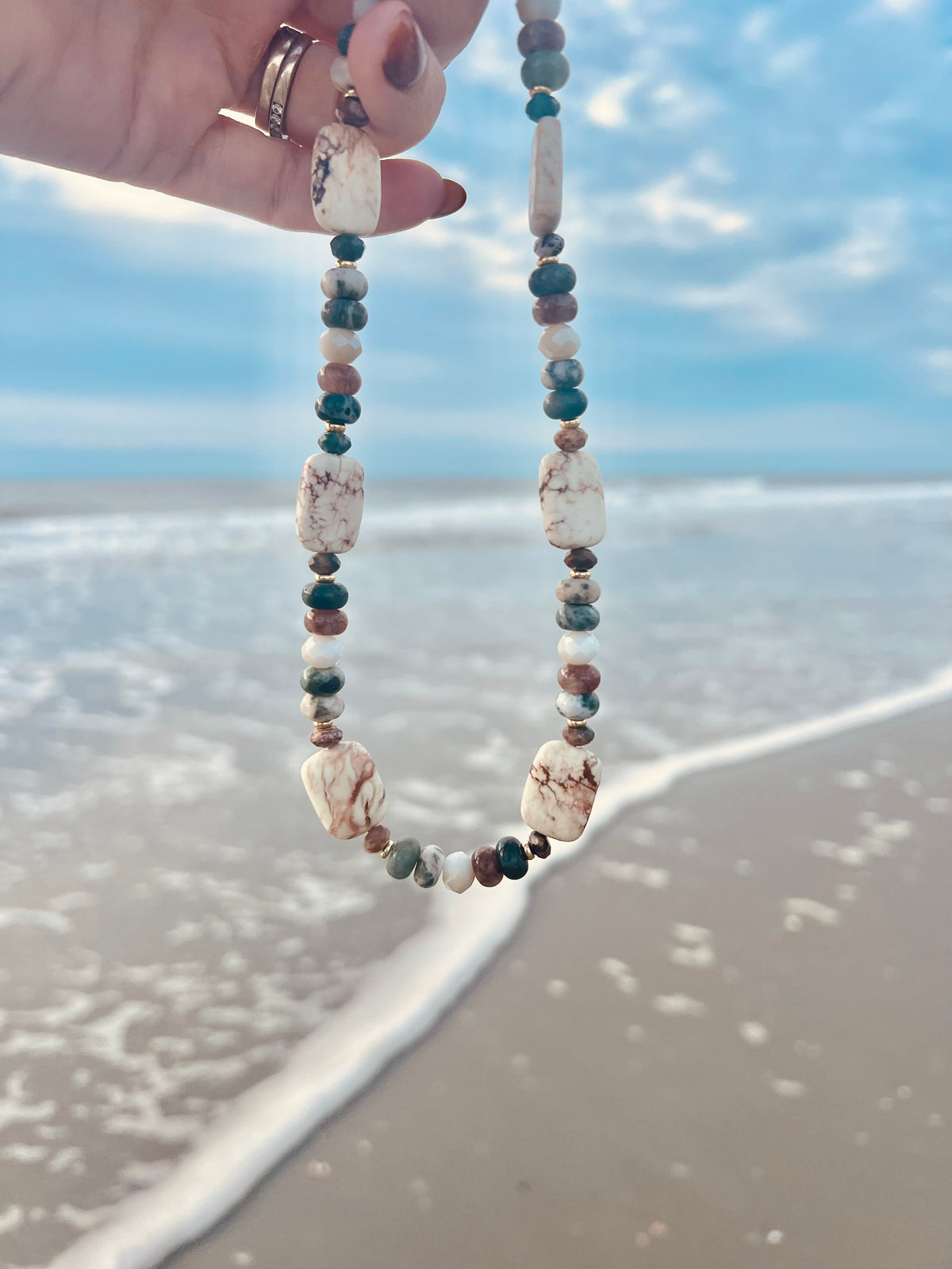 Coastal forest beaded necklace