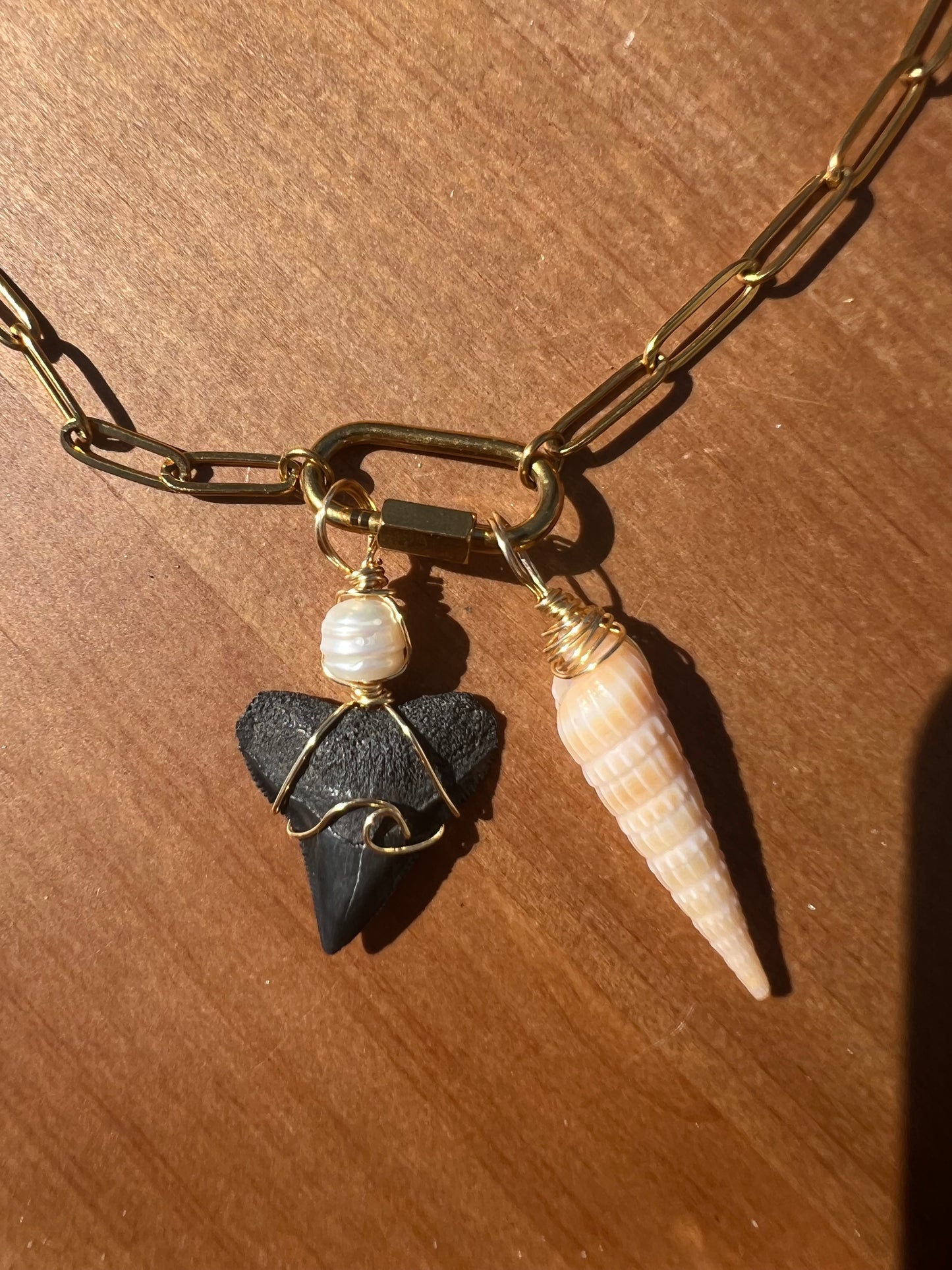 Carolina Shores- Local Shark tooth and Auger shell charm necklace