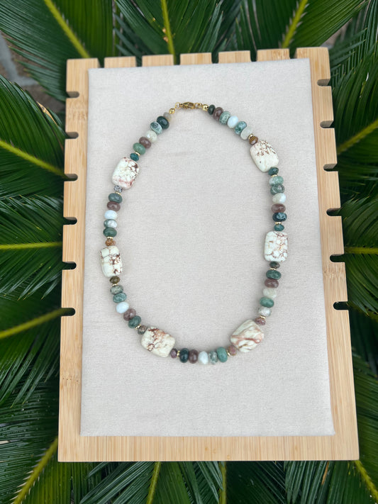 Coastal forest beaded necklace
