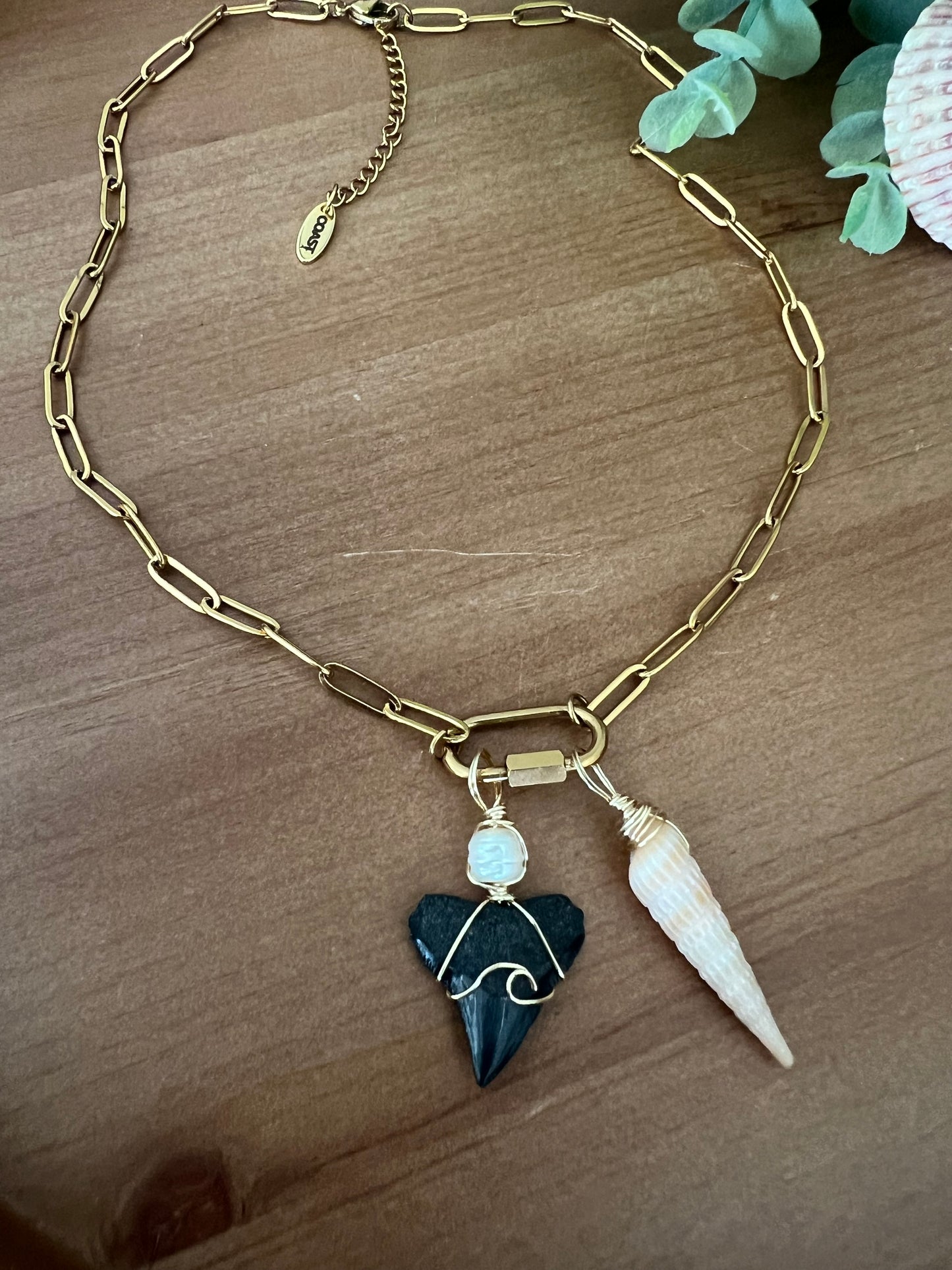 Carolina Shores- Local Shark tooth and Auger shell charm necklace