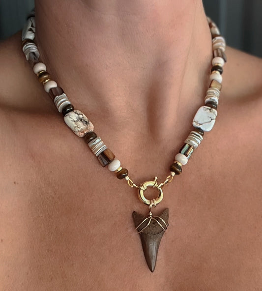 Chocolate Mako Shark Tooth Necklace | One of a Kind Fossil & Gemstone Jewelry