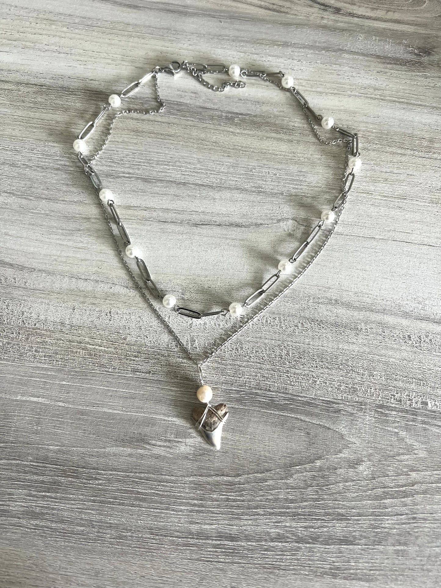 Ocean Boulevard - Layered Pearl and Shark Tooth Necklace