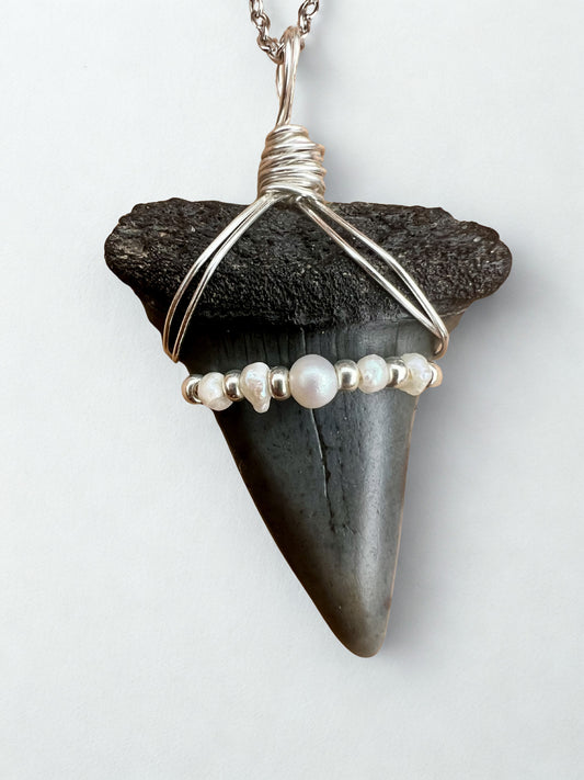 Unique Shark tooth necklace with freshwater pearls
