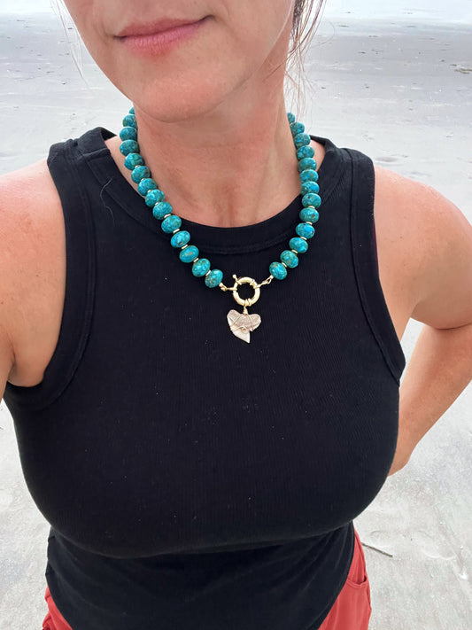 Saltwater Siren- Genuine Mosaic Turquoise Chunky Bead Necklace with Sailor Clasp