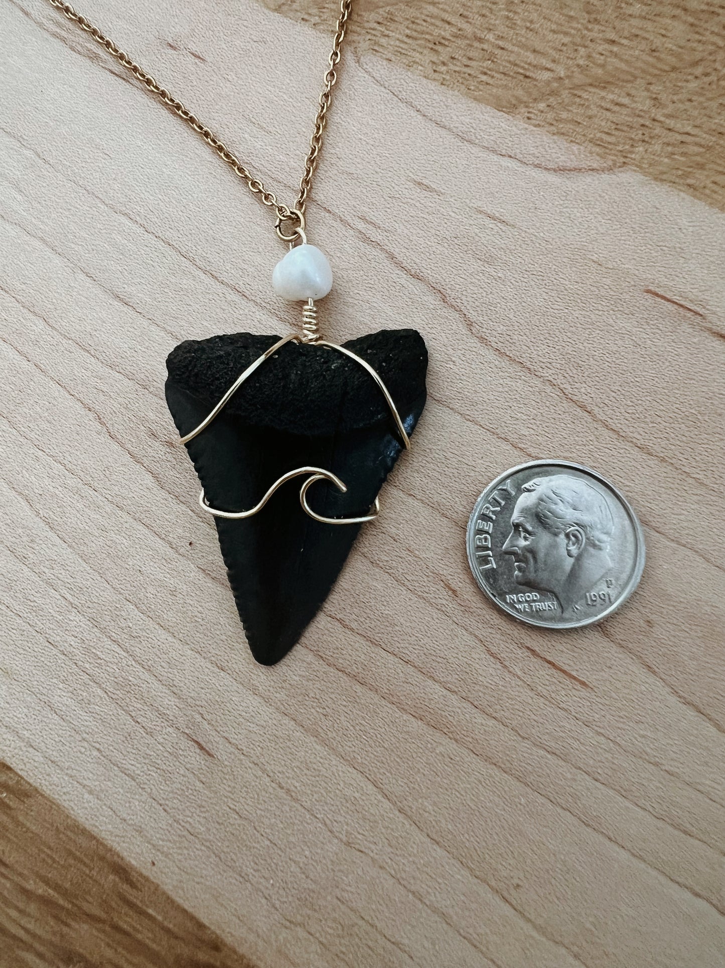 Pearly White- Great White Shark Tooth + Pearl and Wave Design