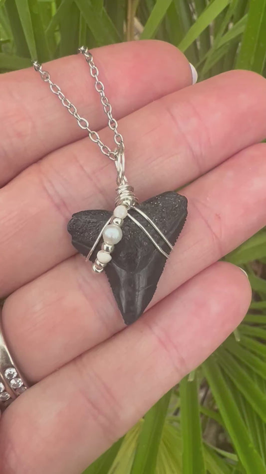 Bull Shark tooth necklace with freshwater pearls