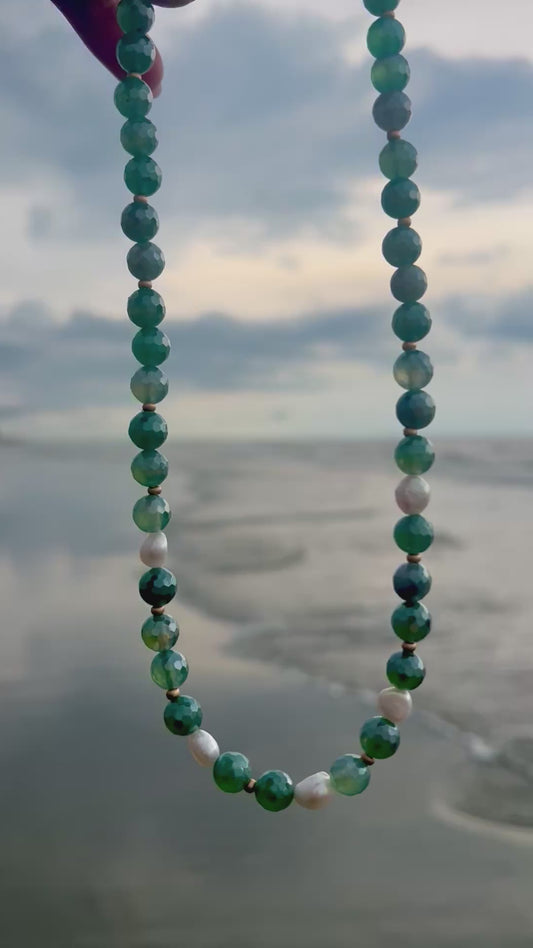 Emerald Tide- coastal luxe green Botswana with luminous freshwater pearls
